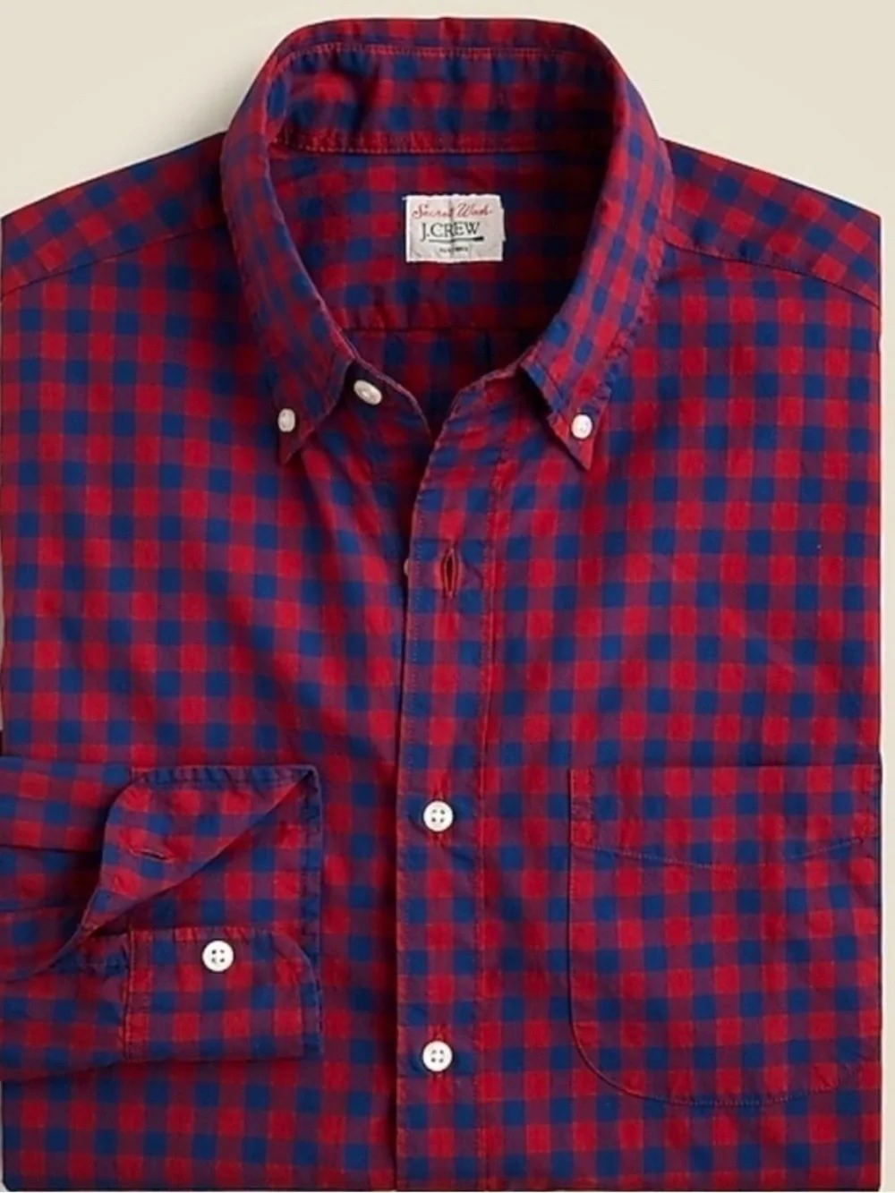 J. Crew Men’s Red & Blue Check Button-Down Shirt Classic Secret Wash